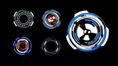 Daire hud baş yukarıya göstermek arabirimi öğesi için fütüristik siber teknoloji kavramı ile karanlık ve işlenmiş tahıl