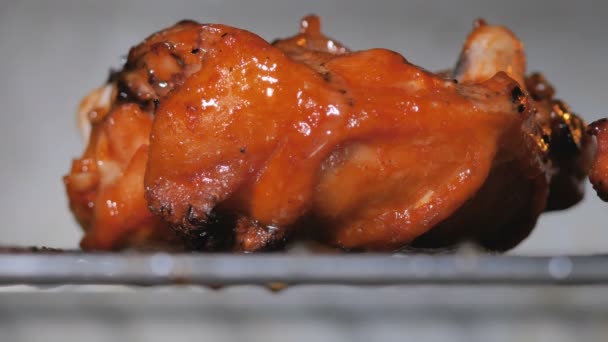 Close Shot Grilling Chicken Bbq Hot Oven — Stock Video