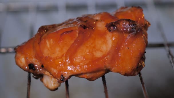 把烤鸡放在热烤箱里近身烧烤 — 图库视频影像