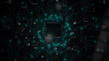 Sığ alan derinliği koyu ve tane işlenmiş teknoloji konsepti için soyut arka plan devresi elektronik hattı