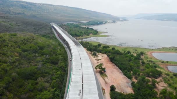 Drone Shot Aerial View Construction Motorway Express Way Toll Nearly — Stock Video