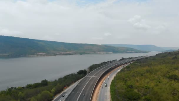 Drone Shot Luchtfoto Van Onder Bouw Snelweg Express Weg Tol — Stockvideo