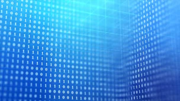 渲染二进制代码数字在蓝色背景与黑暗和谷物处理网络未来技术概念 — 图库视频影像