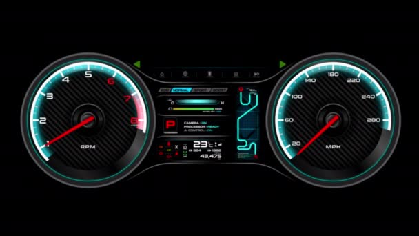 Auto Armaturenbrett Animation Tacho Und Runde Pro Minute Meter Cyber — Stockvideo