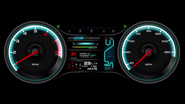 개념을 자동차 애니메이션 속도계 사이버 지향적 디자인 — 비디오