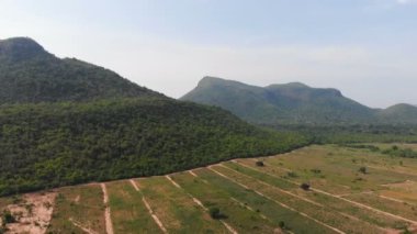 4K Drone kırsal bölgedeki tarım çiftliğinin hava manzaralı manzarasını çekti