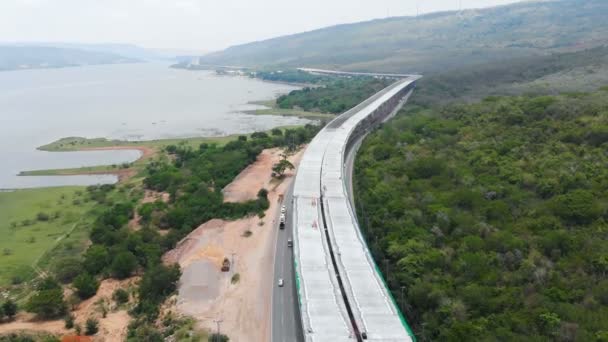 Drone Disparó Vista Aérea Autovía Construcción Autopista Peaje Manera Casi — Vídeo de stock