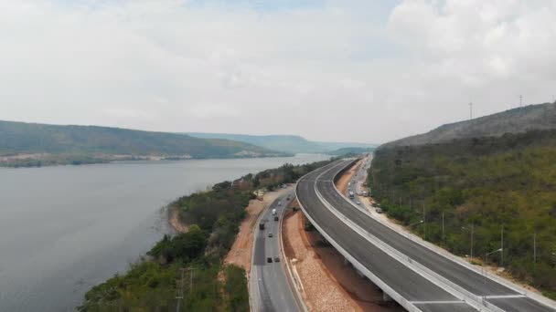 Drone Disparó Vista Aérea Autovía Construcción Autopista Peaje Manera Casi — Vídeo de stock