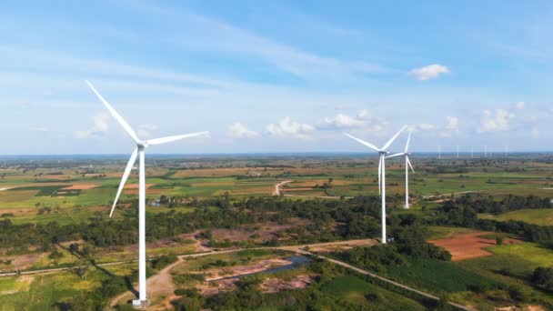 Drone Shot Luchtfoto Schilderachtige Van Windturbine Voor Elektrische Generatie Eco — Stockvideo