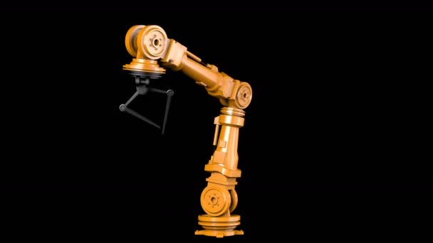 オートメーション技術の概念のためのアルファマットとロボットアームの3Dレンダリングアニメーション — ストック動画