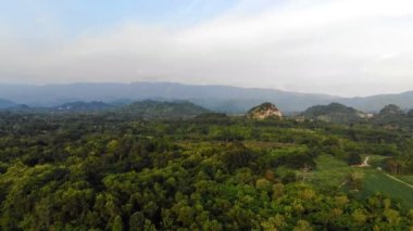 Drone kırsal tarım çiftliğinin doğal manzara havadan görünümü vurdu