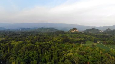 Drone kırsal tarım çiftliğinin doğal manzara havadan görünümü vurdu