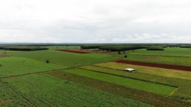 Drone kırsal tarım çiftliğinin doğal manzara havadan görünümü vurdu