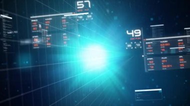 3d Karanlık ve tahıl işlenmiş fütüristik siber teknoloji konsepti için ui harita grafik çubuğu elemanı ile hud head up display arayüzü ile uçan geçiş render