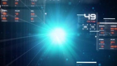 3d Karanlık ve tahıl işlenmiş fütüristik siber teknoloji konsepti için ui harita grafik çubuğu elemanı ile hud head up display arayüzü ile uçan geçiş render