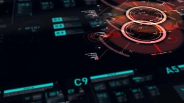 Hedef işaretçi ve Fütüristik kullanıcı arayüzü Hud Gui dijital metin numarası elemanı siber teknoloji kavramı için alan koyu ve tahıl işlenmiş sığ derinliği ile