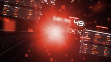 3d Karanlık ve tahıl işlenmiş fütüristik siber teknoloji konsepti için ui harita grafik çubuğu elemanı ile hud head up display arayüzü ile uçan geçiş render
