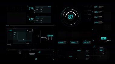 Fütüristik kullanıcı arayüzü Hud Gui dijital metin numarası elemanı siber teknoloji kavramı için alan koyu ve tahıl işlenmiş sığ derinliği ile