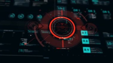 Hedef işaretçi ve Fütüristik kullanıcı arayüzü Hud Gui dijital metin numarası elemanı siber teknoloji kavramı için alan koyu ve tahıl işlenmiş sığ derinliği ile