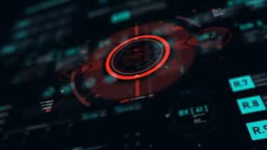 Hedef işaretçi ve Fütüristik kullanıcı arayüzü Hud Gui dijital metin numarası elemanı siber teknoloji kavramı için alan koyu ve tahıl işlenmiş sığ derinliği ile