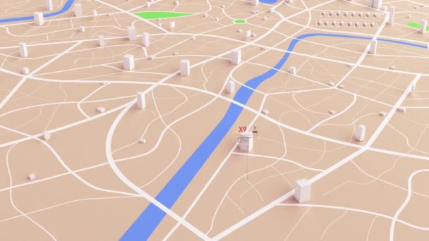 Вид Воздуха Карты Навигации Gps Футуристическим Hud Gui Цифровым Текстовым — стоковое видео