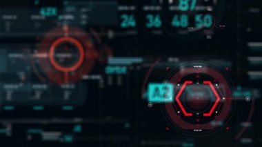 Hedef işaretçi ve Fütüristik kullanıcı arayüzü Hud Gui dijital metin numarası elemanı siber teknoloji kavramı için alan koyu ve tahıl işlenmiş sığ derinliği ile