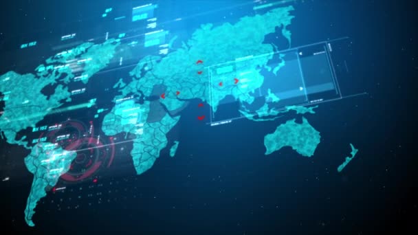 Mapa Świata Futurystyczny Interfejs Użytkownika Hud Gui Cyfrowy Element Numer — Wideo stockowe