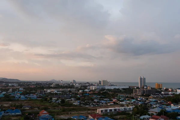 Aerial view scenic landscape of the city with storm cloud rain w — Stock Photo, Image