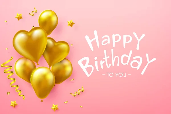 Caligrafia texto de aniversário feliz com balão de ouro 0001 —  Vetores de Stock