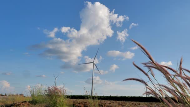 Сценический Ландшафт Ветряной Турбины Электроэнергетики Сделать Против Природы Сельское Хозяйство — стоковое видео