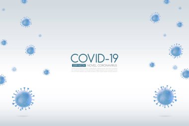 Coronavirus salgını Covid-19 tasarımı ve arka planda düşen bir virüs hücresi. vektör 2019-ncov corona virüs çizimi