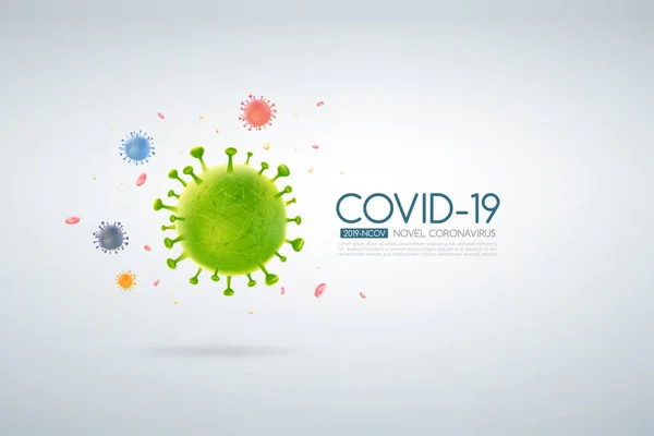Focolaio Coronavirus Design Covid Con Cellule Virali Caduta Uno Sfondo — Vettoriale Stock