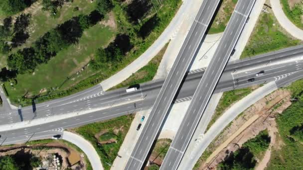 High Angle Top View Scenic Landscape Highway Multilevel Junction Aerial — Stock Video