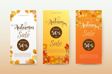 Sonbahar indirimli etiket pankartı ve sonbahar kuru yaprağı, sonbahar tasarım unsuru için, akçaağaç yaprağı kuru beyaz bir zemin üzerine düşüyor, vektör illüstrasyonu