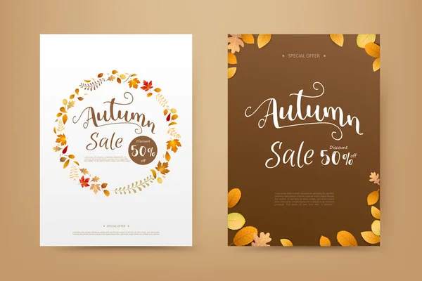 Herbst Verkauf Tag Banner Abdeckung Mit Herbst Trockenem Blatt Fallen — Stockvektor