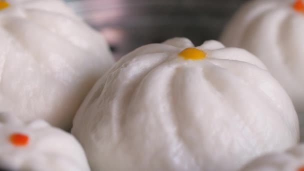 Dampende Bun Dim Sum Hete Pot Selectieve Focus Ondiepe Scherptediepte — Stockvideo