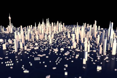 3D Rending beyaz şehir, Şehir bina ve sokak ile sığ alan etkisi derinliği