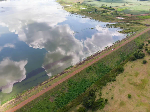 Drone Shot Vista Aerea Paesaggio Panoramico Della Diga Serbatoio Del — Foto Stock