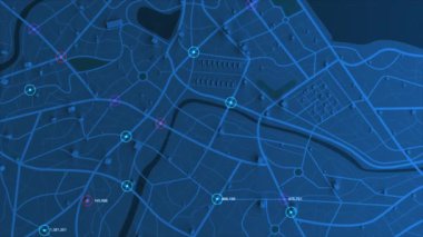 Yönlendirme yolu ile 3D görüntüleme GPS haritası navigatörü, ulaşım konsepti için farklı bir rota rengi, odak derinliği alan seçiniz