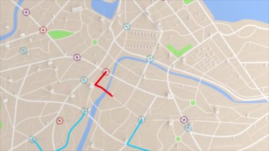 Yönlendirme yolu ile 3D görüntüleme GPS haritası navigatörü, ulaşım konsepti için farklı bir rota rengi, odak derinliği alan seçiniz