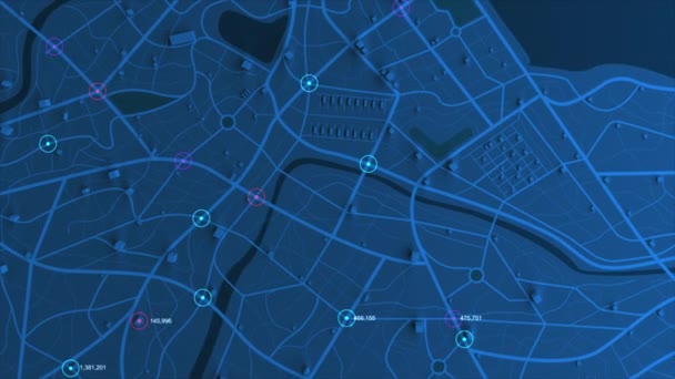 Rendering Gps Karta Navigator Med Riktning Väg Olika Färg Rutt — Stockvideo