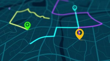 Yönlendirme yolu ile 3D görüntüleme GPS haritası navigatörü, ulaşım konsepti için farklı bir rota rengi, odak derinliği alan seçiniz