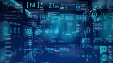 3D görüntüleme hologramı ve HUD baş ekran arayüzü elementi, karanlık ve tahıl işlemeli siber ve gelecekçi konsept için