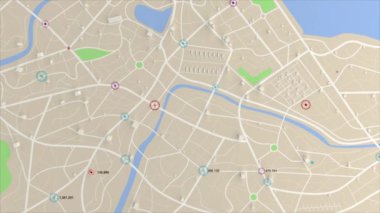 Yönlendirme yolu ile 3D görüntüleme GPS haritası navigatörü, ulaşım konsepti için farklı bir rota rengi, odak derinliği alan seçiniz