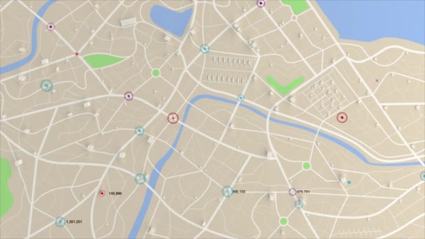 Рендеринг Gps Карта Навигатора Траекторией Направления Разного Цвета Маршрута Транспортной — стоковое видео