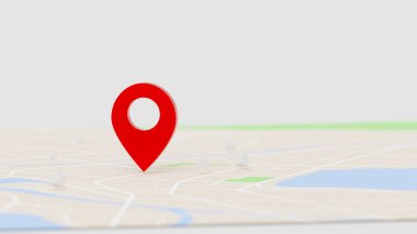 Haritada, navigatör ve seyahat konsepti için varış noktasının 3D görüntüleme kırmızı GPS noktası, odak derinliği alan seçiniz