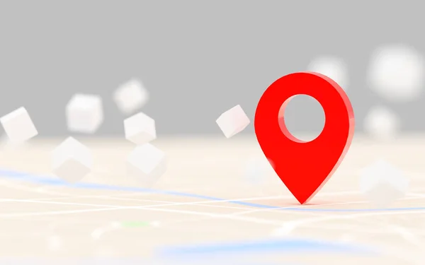 地図上の目的地の3Dレンダリング赤のGps点 ナビゲーターと旅行の概念のためのルート フィールドの浅い深さを選択します — ストック写真