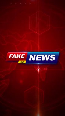Dikey video FAKE NEWS logosu Taklit Haber rozet sembolü soyut arkaplan teknolojisi ile canlandırma, yanlış bilgilendirme farkındalığı ve çevrimiçi yanlış bilgilendirmeyi temsil ediyor