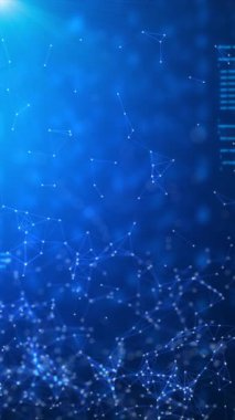 Parlayan noktalar ve birleştirici çizgiler ile soyut dikey pleksus animasyonu fütüristik dijital ağ arkaplanı oluşturur