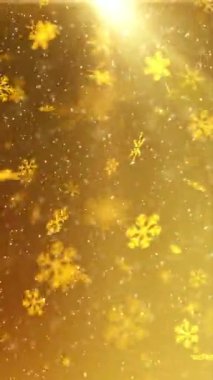 Noel ve Yeni Yıl kutlamaları için ışıl ışıl kar taneleri düşen dikey video soyut teması